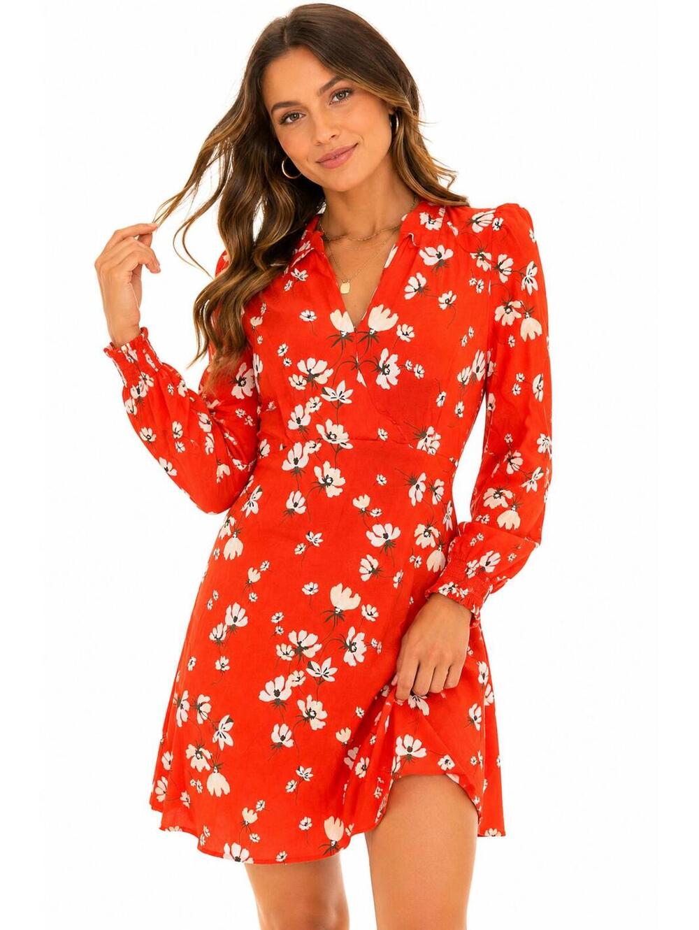 ON 34TH Floral Mini Dress Orange White Long Sleeve Size 8 Spring Cottagecore